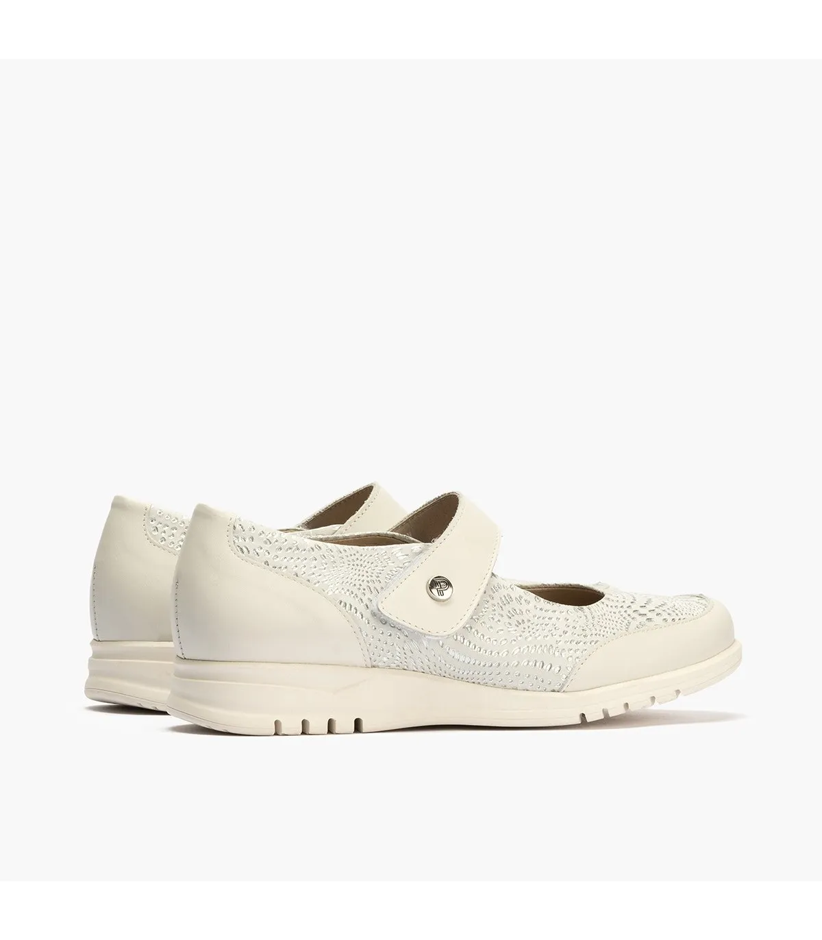 Merceditas de mujer en piel con velcro y suela de goma BLAN