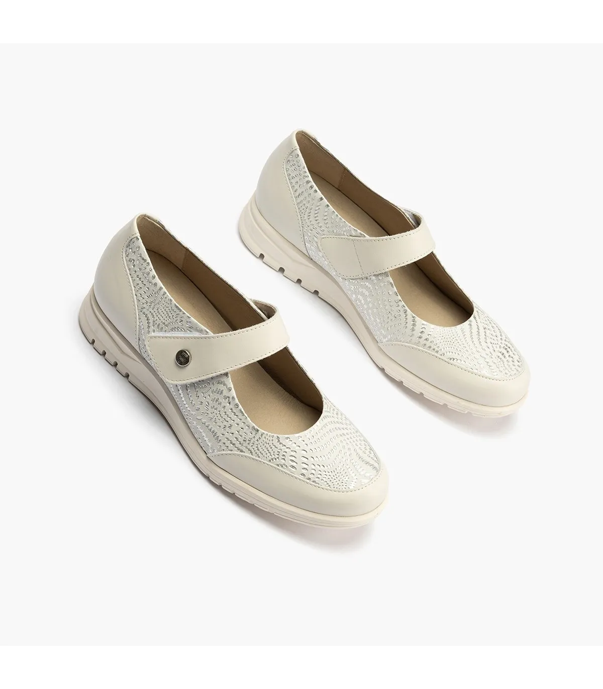 Merceditas de mujer en piel con velcro y suela de goma BLAN