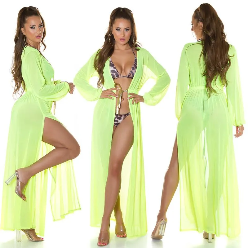 Moda playa Kimono transparente Amarillo