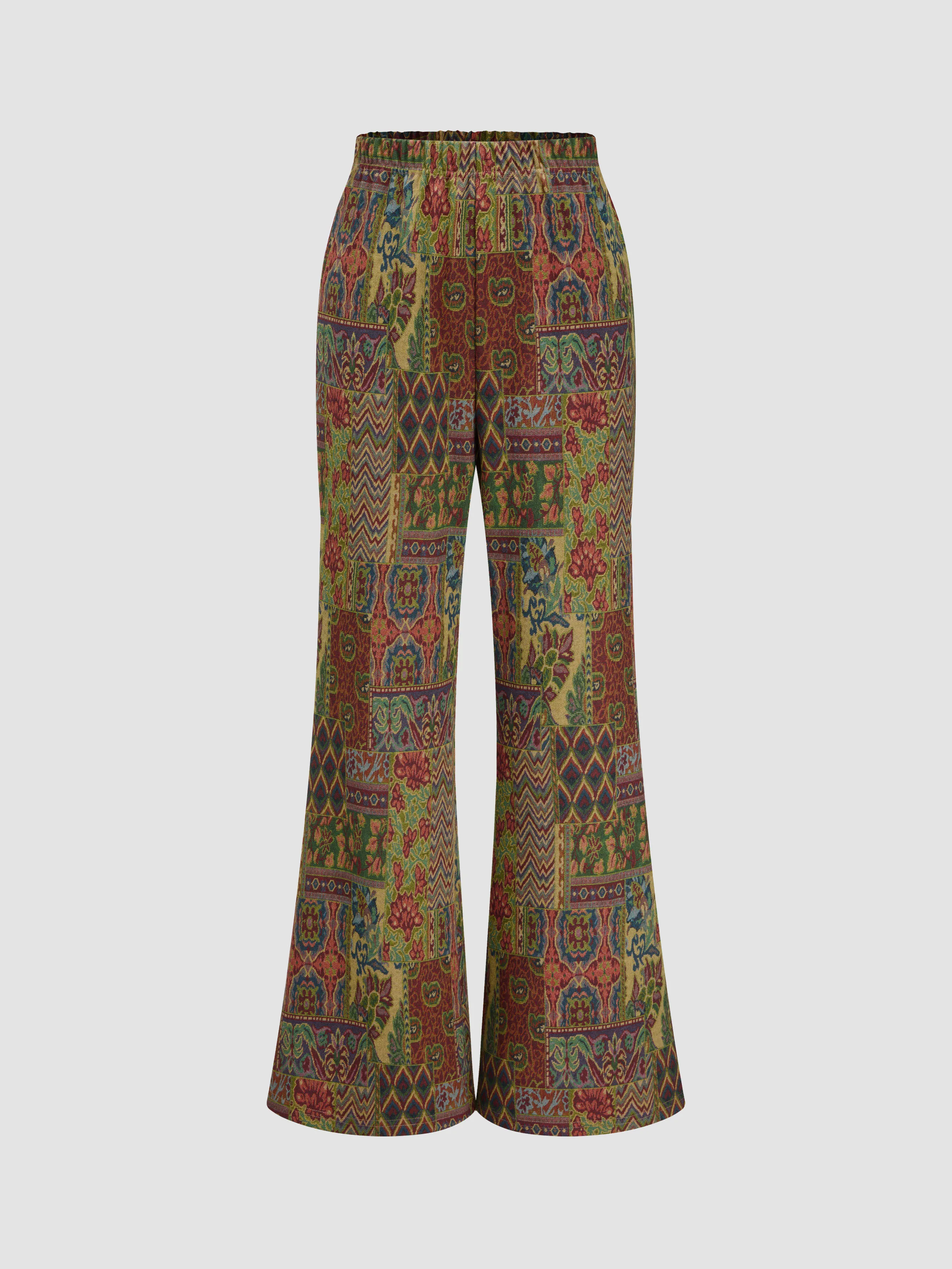  Pantalones Acampanados Retro Azteca con Cintura Elástica