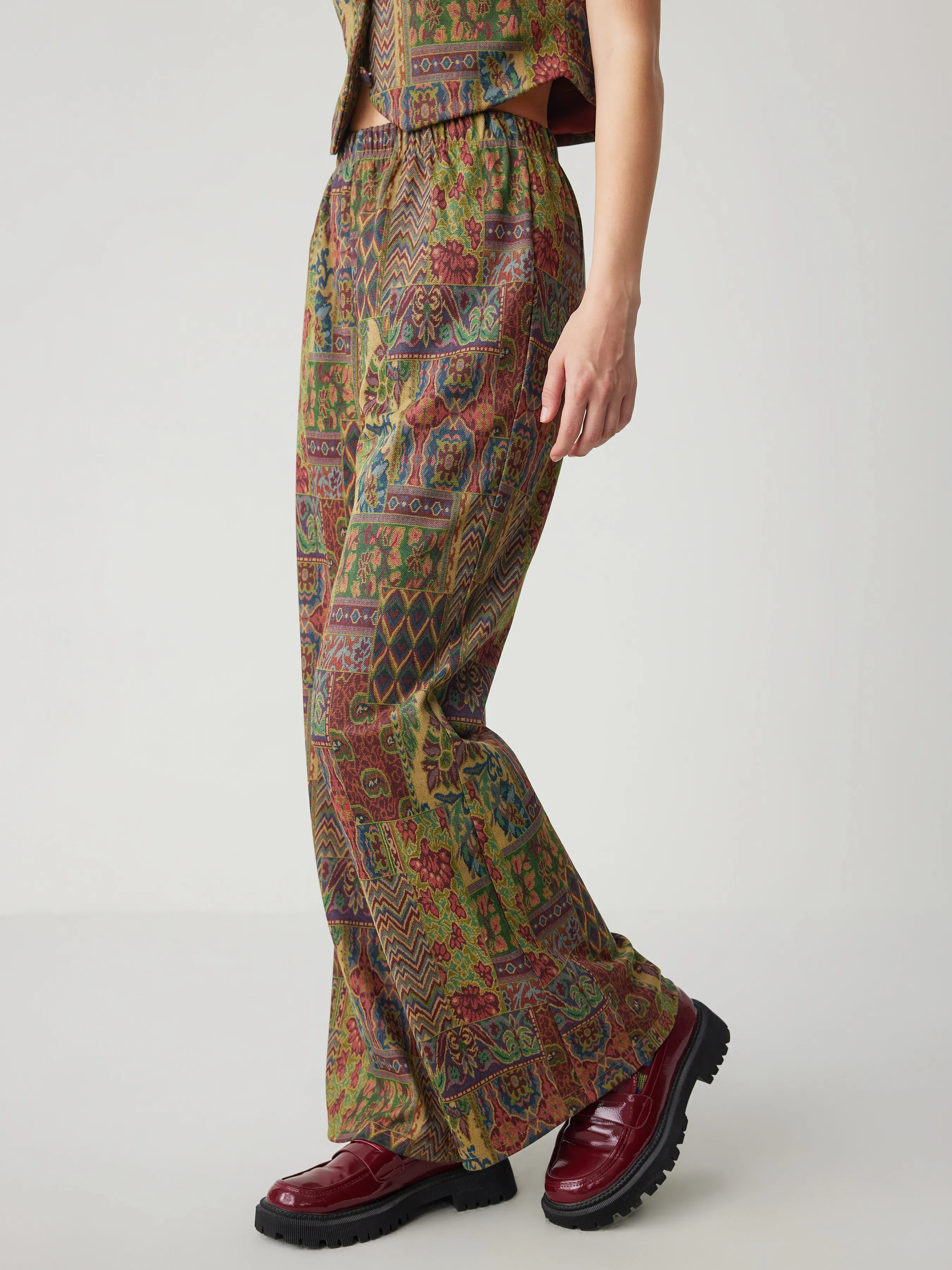  Pantalones Acampanados Retro Azteca con Cintura Elástica