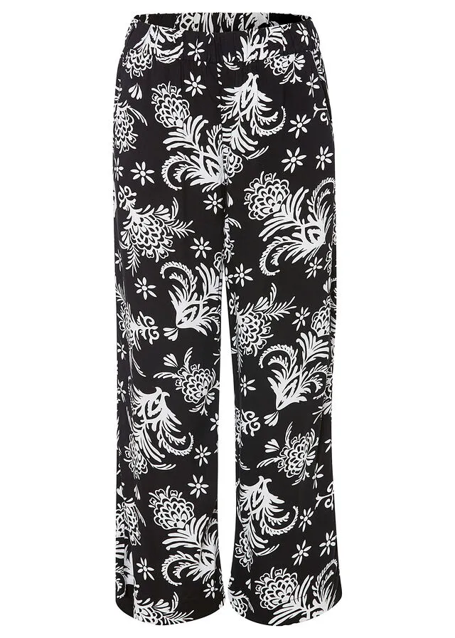 PANTALóN CON CINTURILLA ELáSTICA NEGROBLANCO LANA CON PATRóN PAISLEY