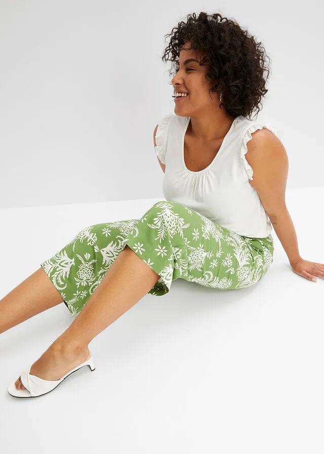 PANTALóN CON CINTURILLA ELáSTICA NEGROBLANCO LANA CON PATRóN PAISLEY