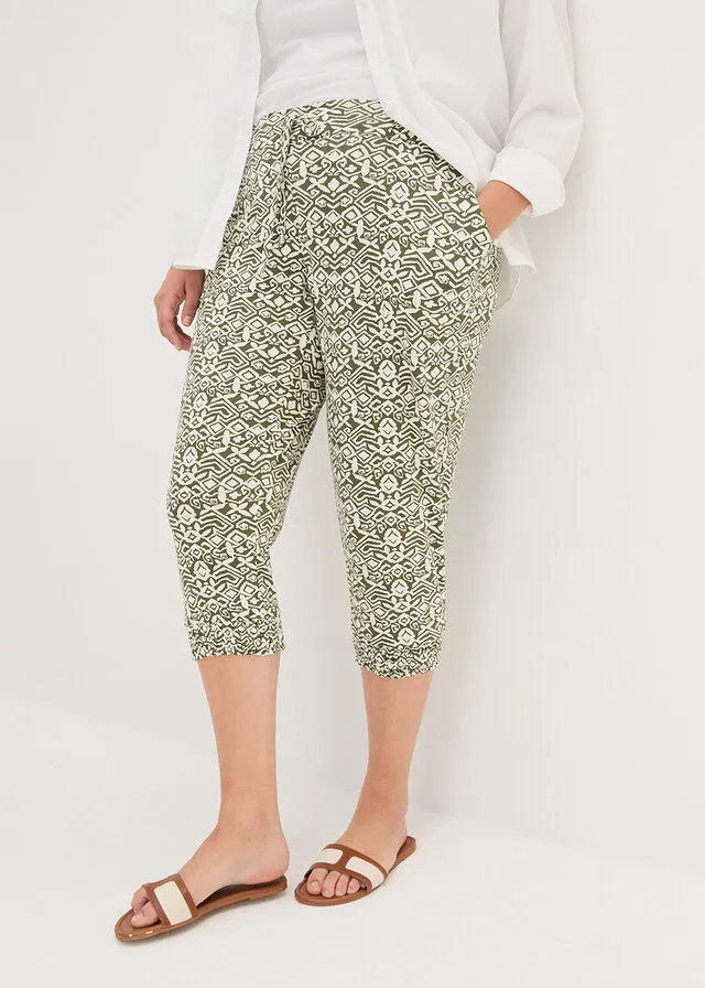 Pantalón de punto Caqui oscuro/blanco lana estampado