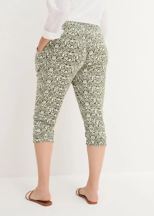 Pantalón de punto Caqui oscuro/blanco lana estampado
