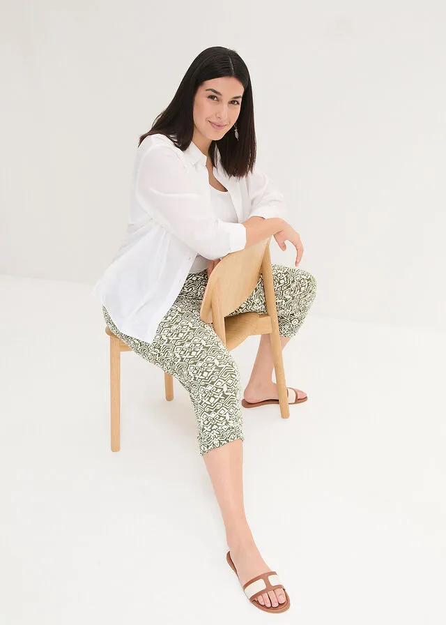 Pantalón de punto Caqui oscuro/blanco lana estampado