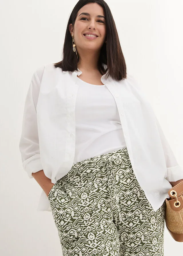 Pantalón de punto Caqui oscuro/blanco lana estampado
