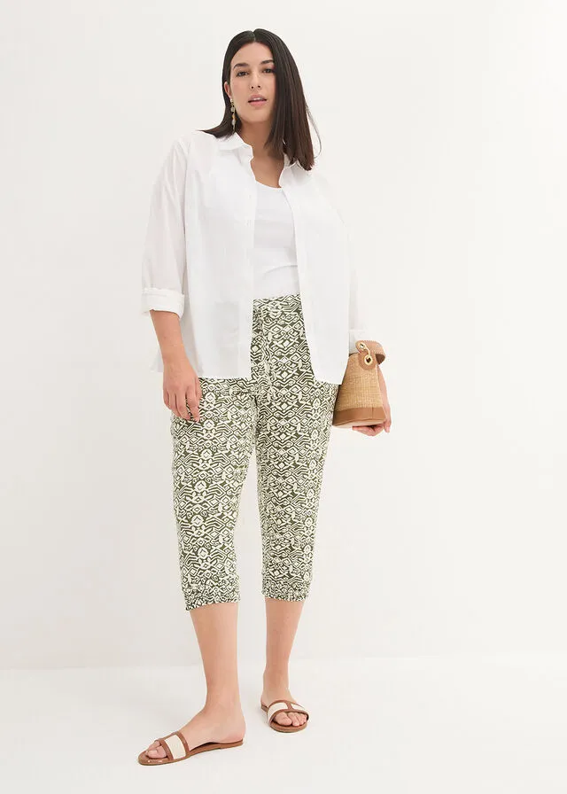 Pantalón de punto Caqui oscuro/blanco lana estampado