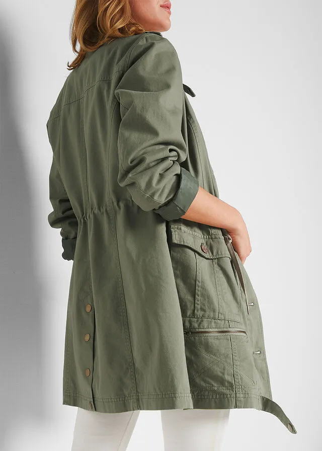 Parka de algodón de largo medio con estilo militar Verde oliva