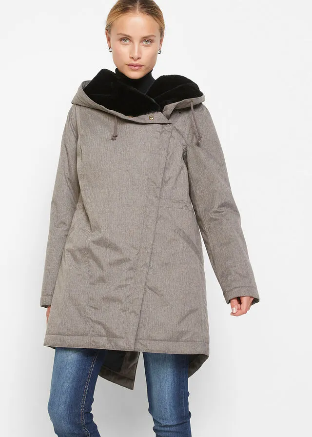 Parka funcional con forro polar marrón grisáceo moteado