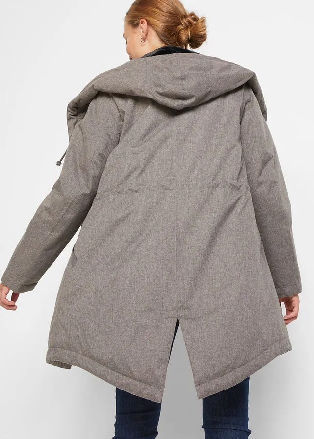 Parka funcional con forro polar marrón grisáceo moteado