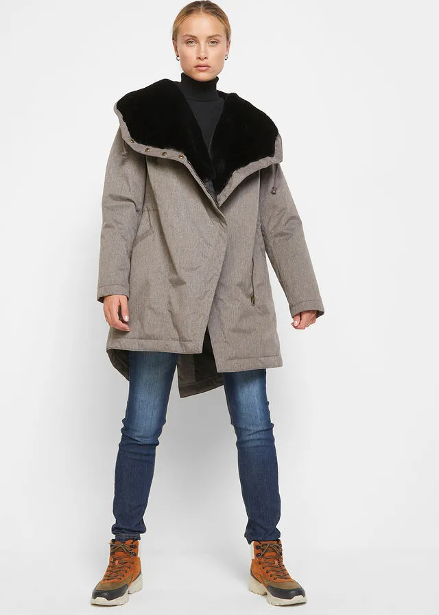 Parka funcional con forro polar marrón grisáceo moteado