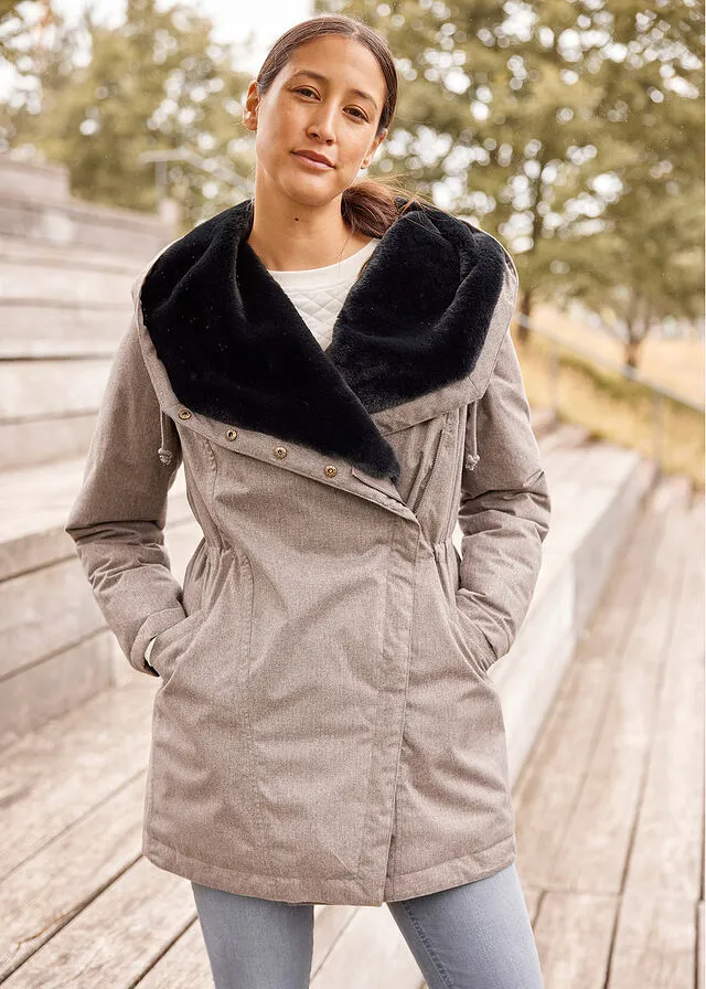 Parka funcional con forro polar marrón grisáceo moteado