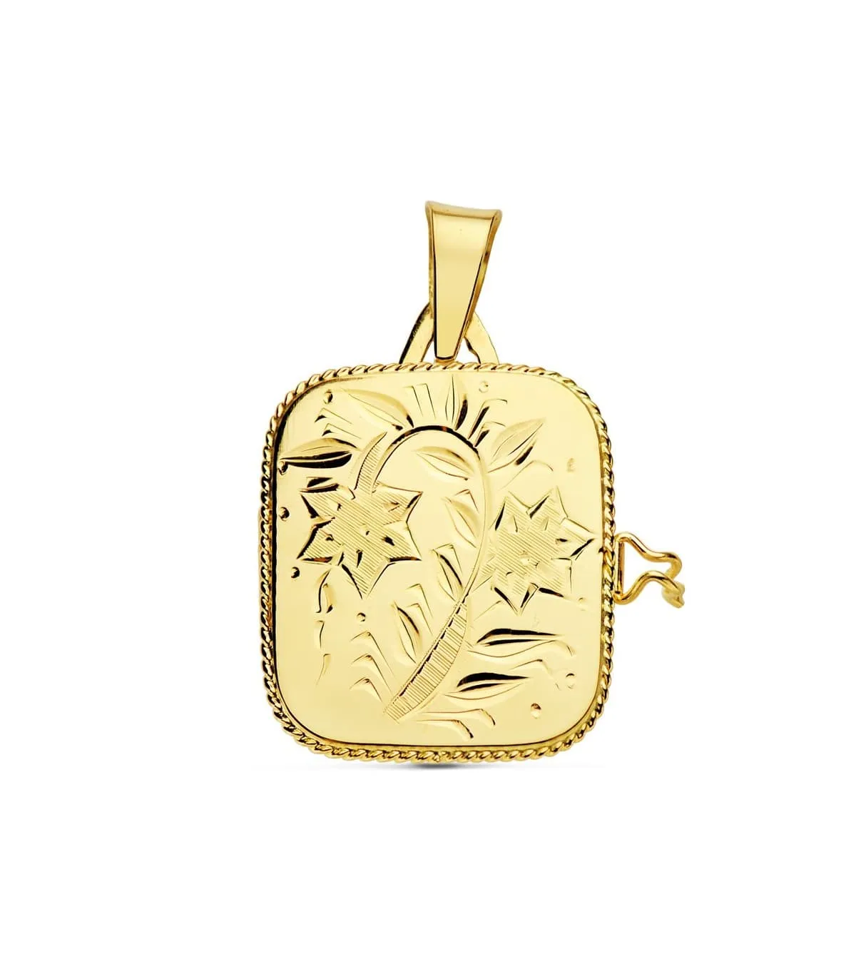 Pendentif Porte Photo Carré Florales Or 18 K 21 MM