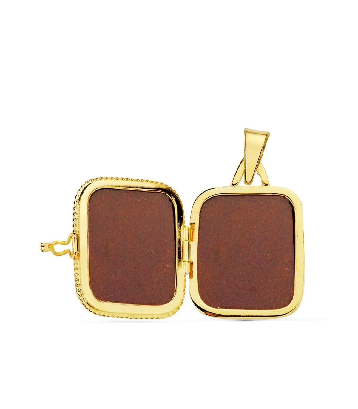 Pendentif Porte Photo Carré Florales Or 18 K 21 MM