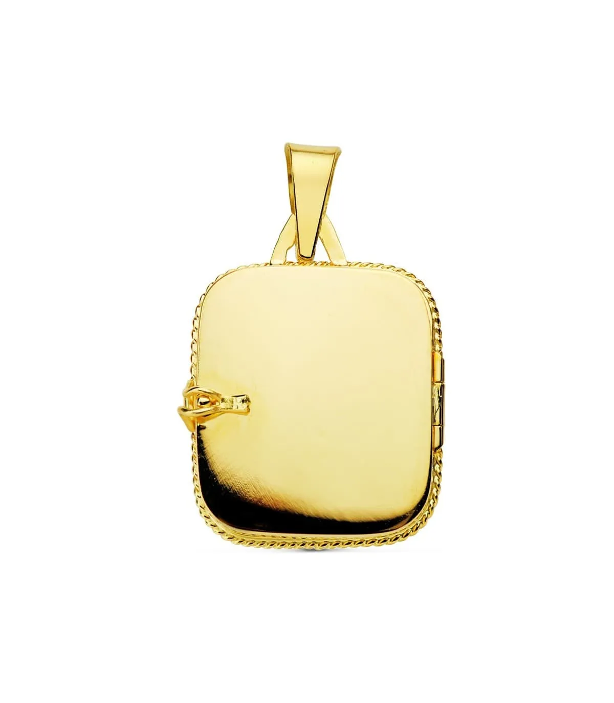 Pendentif Porte Photo Carré Florales Or 18 K 21 MM