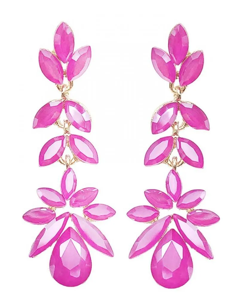 PENDIENTES BODA FUCSIAS DISEÑO LARGO DE CRISTAL PARA INVITADAS