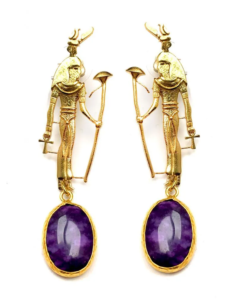 PENDIENTES JOYERIA Y ALTA BISUTERIA DE DISEÑO, AMATISTA DIOS RA