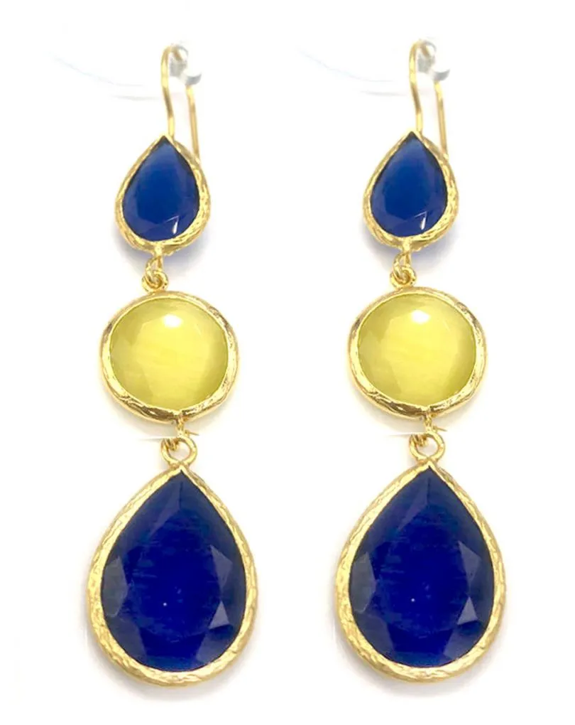 PENDIENTES LARGOS AZUL Y VERDE DISEÑO DE LÁGRIMA PARA FIESTAS Y BODAS