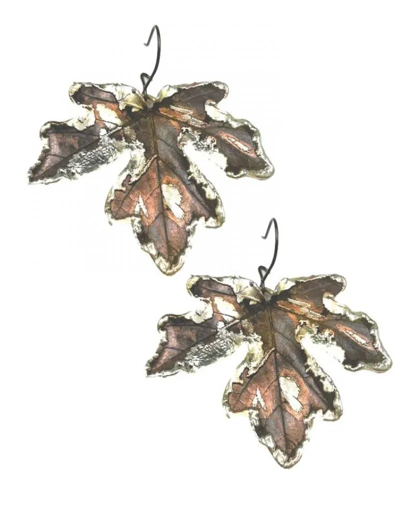 PENDIENTES LARGOS JOYERIA ARTESANAL CON BAÑO Y HOJAS NATURALES PRESERVADAS