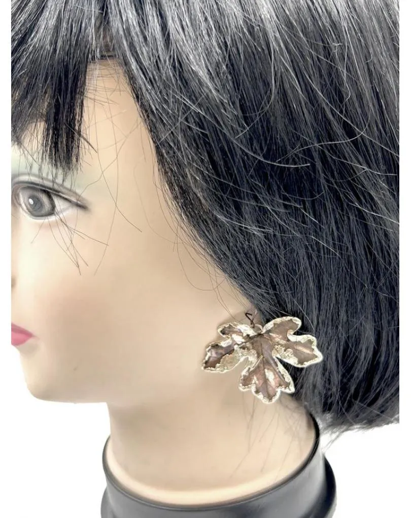 PENDIENTES LARGOS JOYERIA ARTESANAL CON BAÑO Y HOJAS NATURALES PRESERVADAS