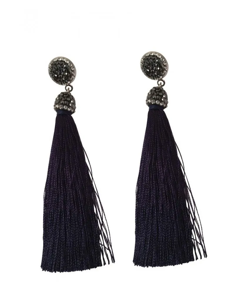 PENDIENTES MODA POMPON AZUL MARINO