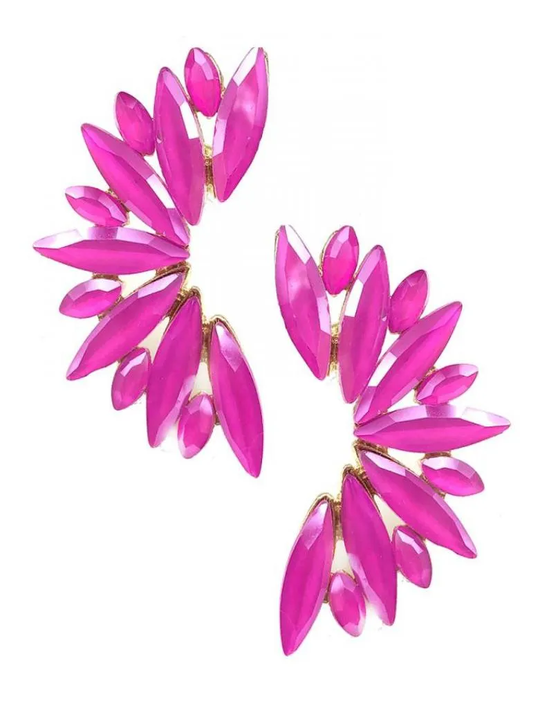 PENDIENTES MUJER FUCSIAS DE FIESTA Y BODA DISEÑO ABANICO CRISTAL