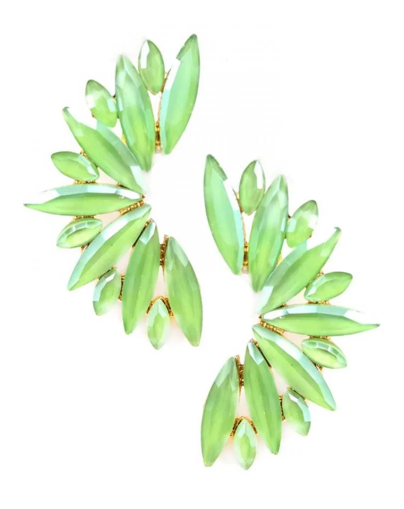 PENDIENTES MUJER VERDES DE FIESTA Y BODA DISEÑO ABANICO CRISTAL