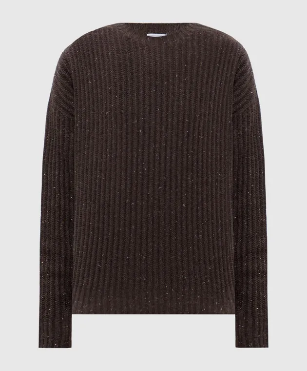 Peserico Brown wool, silk and cashmere sweater with lurex