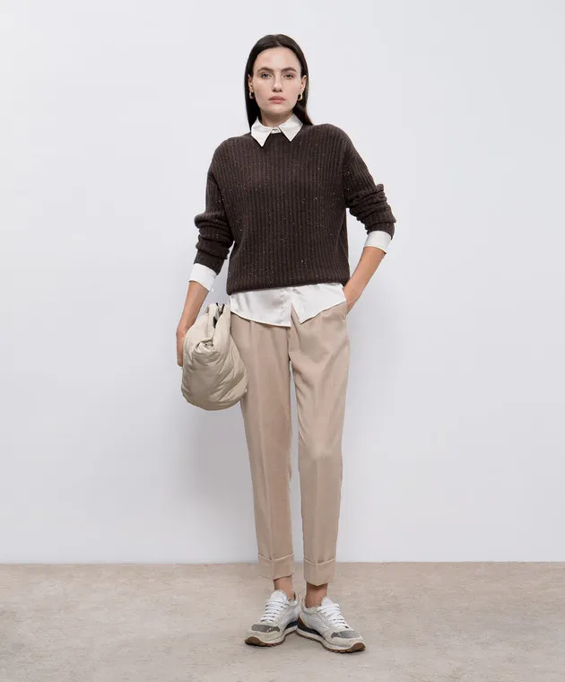 Peserico Brown wool, silk and cashmere sweater with lurex