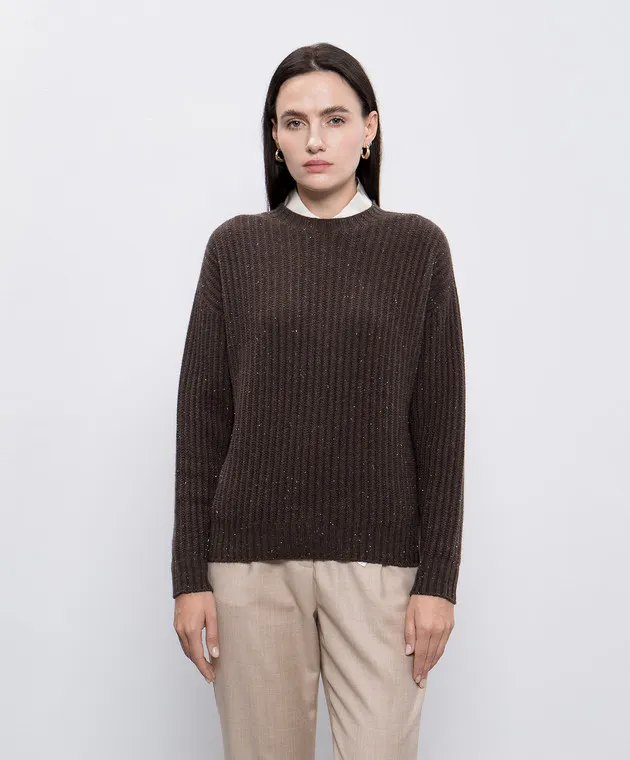 Peserico Brown wool, silk and cashmere sweater with lurex