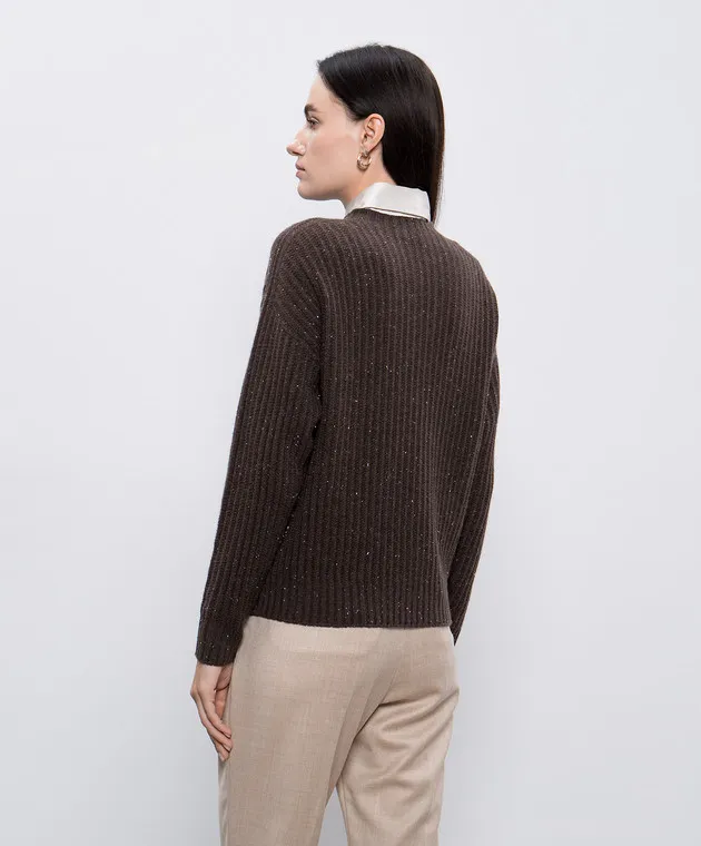 Peserico Brown wool, silk and cashmere sweater with lurex