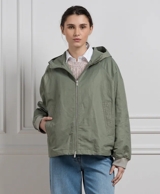 Peserico Green windbreaker with monil chain