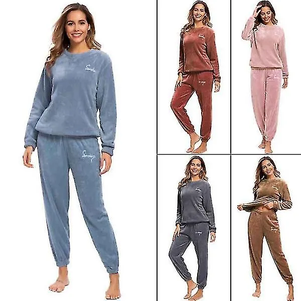 PIJAMA CáLIDO DE INVIERNO MáS PANTALONES DE LANA DE CUELLO REDONDO PIJAMA SUAVE SETXINHAN