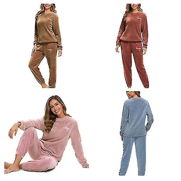 PIJAMA CáLIDO DE INVIERNO MáS PANTALONES DE LANA DE CUELLO REDONDO PIJAMA SUAVE SETXINHAN