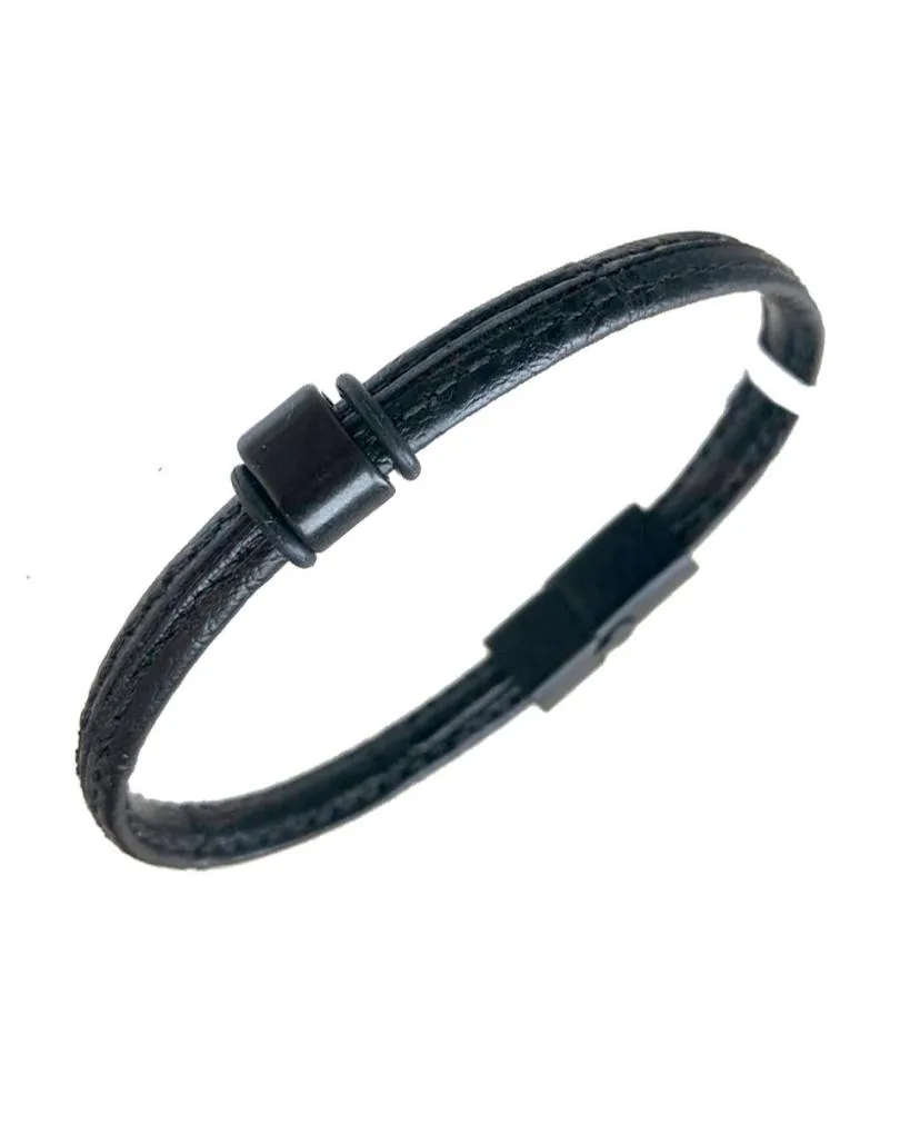 PULSERAS DE PIEL PARA HOMBRE EN CUERO NEGRO DISEÑO FINO