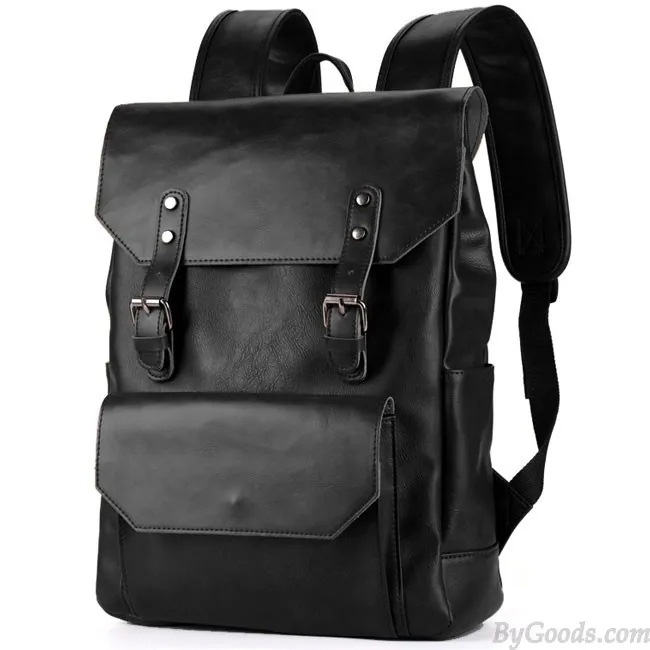 Retro Large Flap Metal Lock Belt Square Men's Brown Strap School Backpack