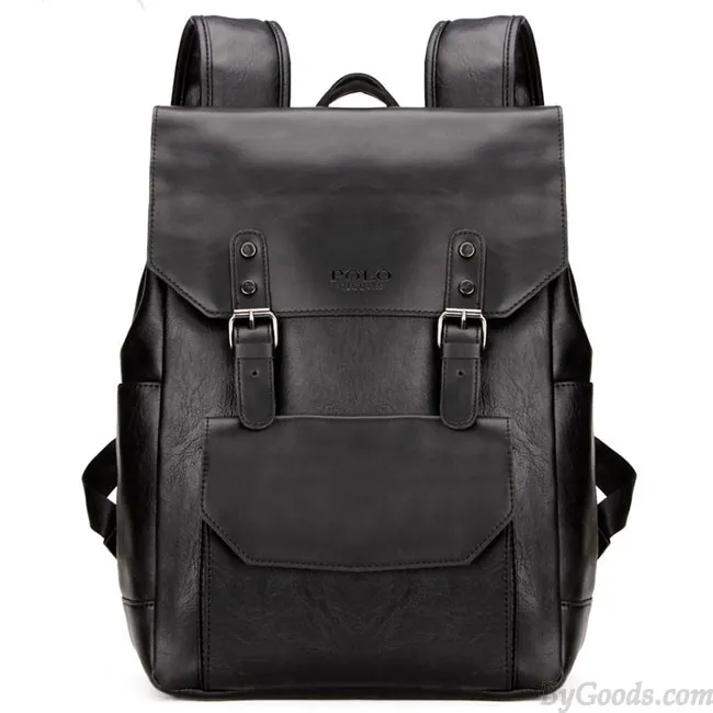 Retro Large Flap Metal Lock Belt Square Men's Brown Strap School Backpack