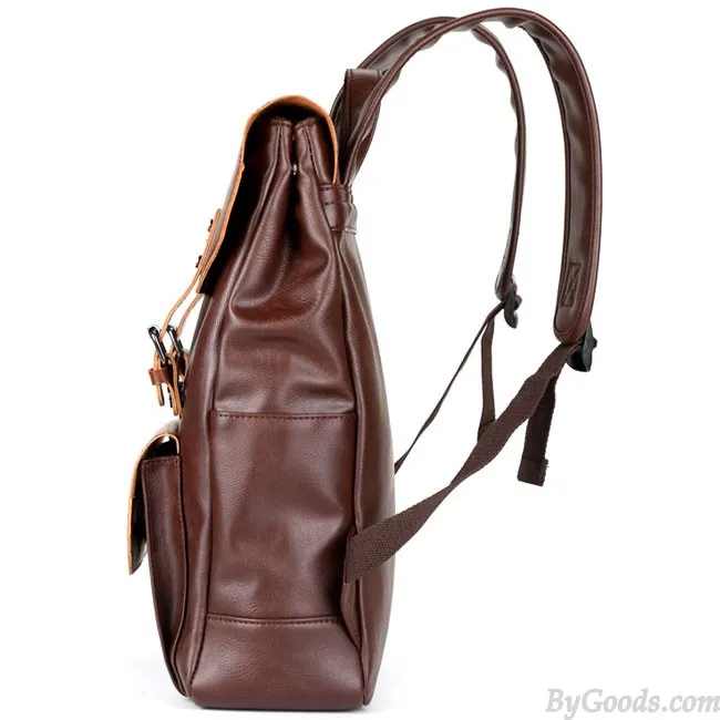 Retro Large Flap Metal Lock Belt Square Men's Brown Strap School Backpack