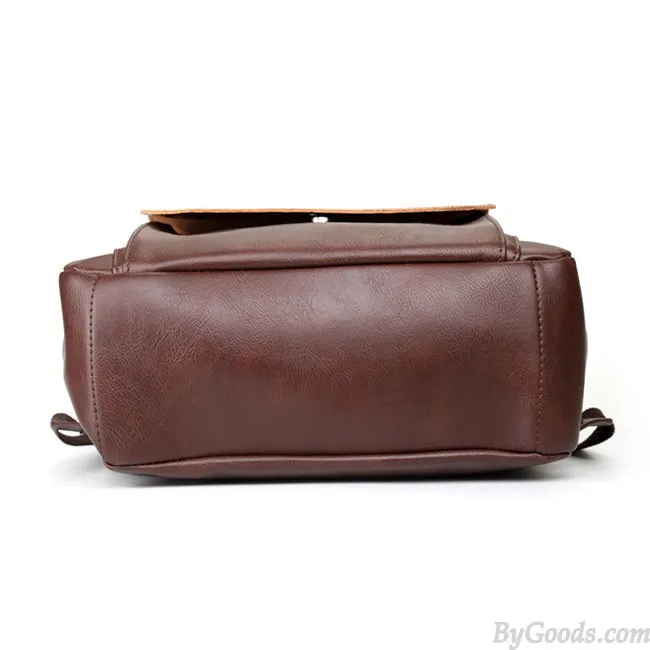 Retro Large Flap Metal Lock Belt Square Men's Brown Strap School Backpack