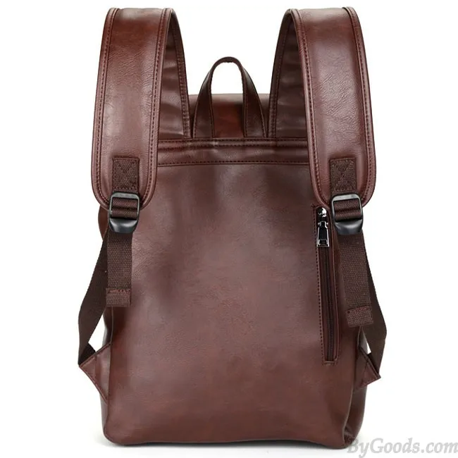 Retro Large Flap Metal Lock Belt Square Men's Brown Strap School Backpack