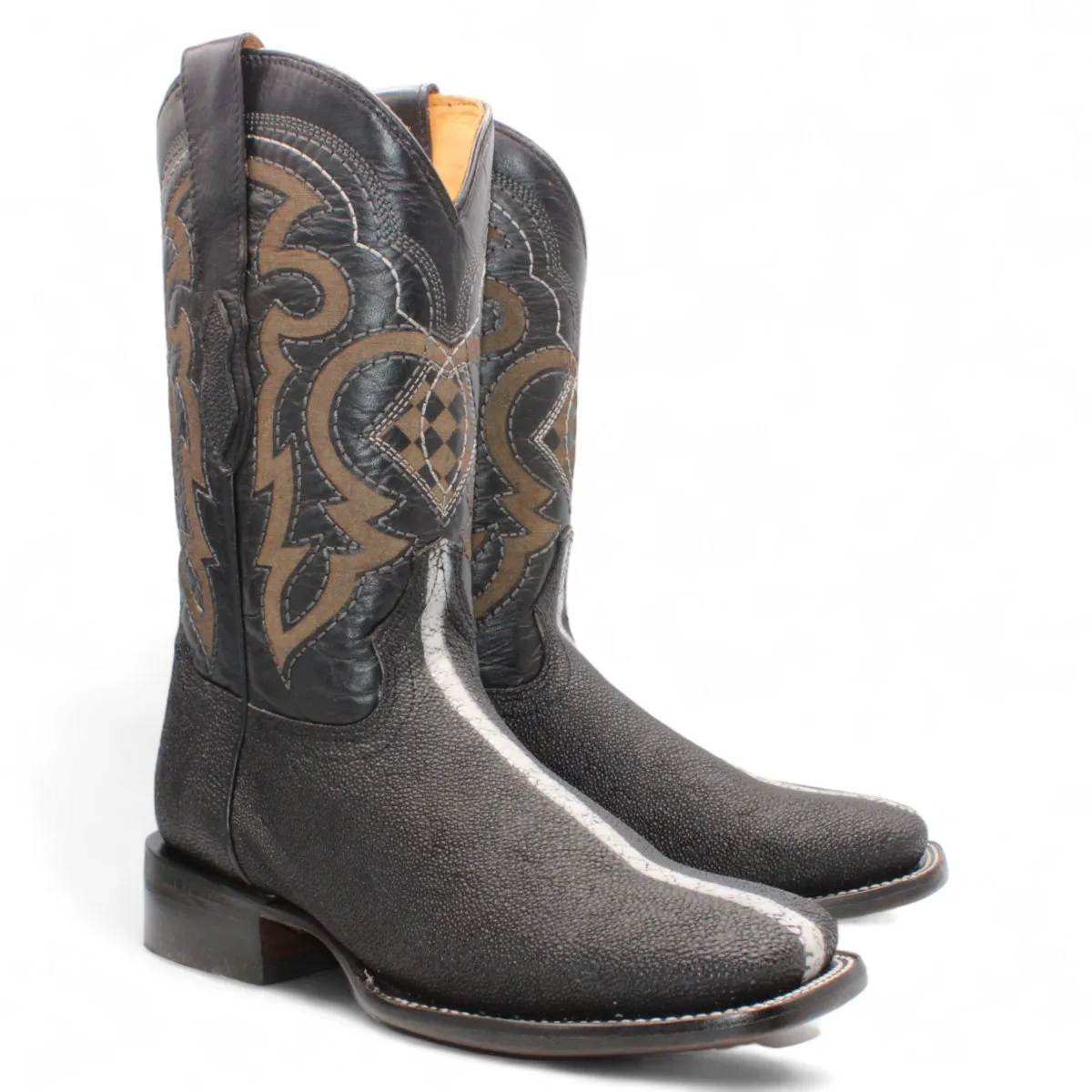 ROWSTONE STINGRAY PRINT SQUARE TOE BOOTS  BLACK