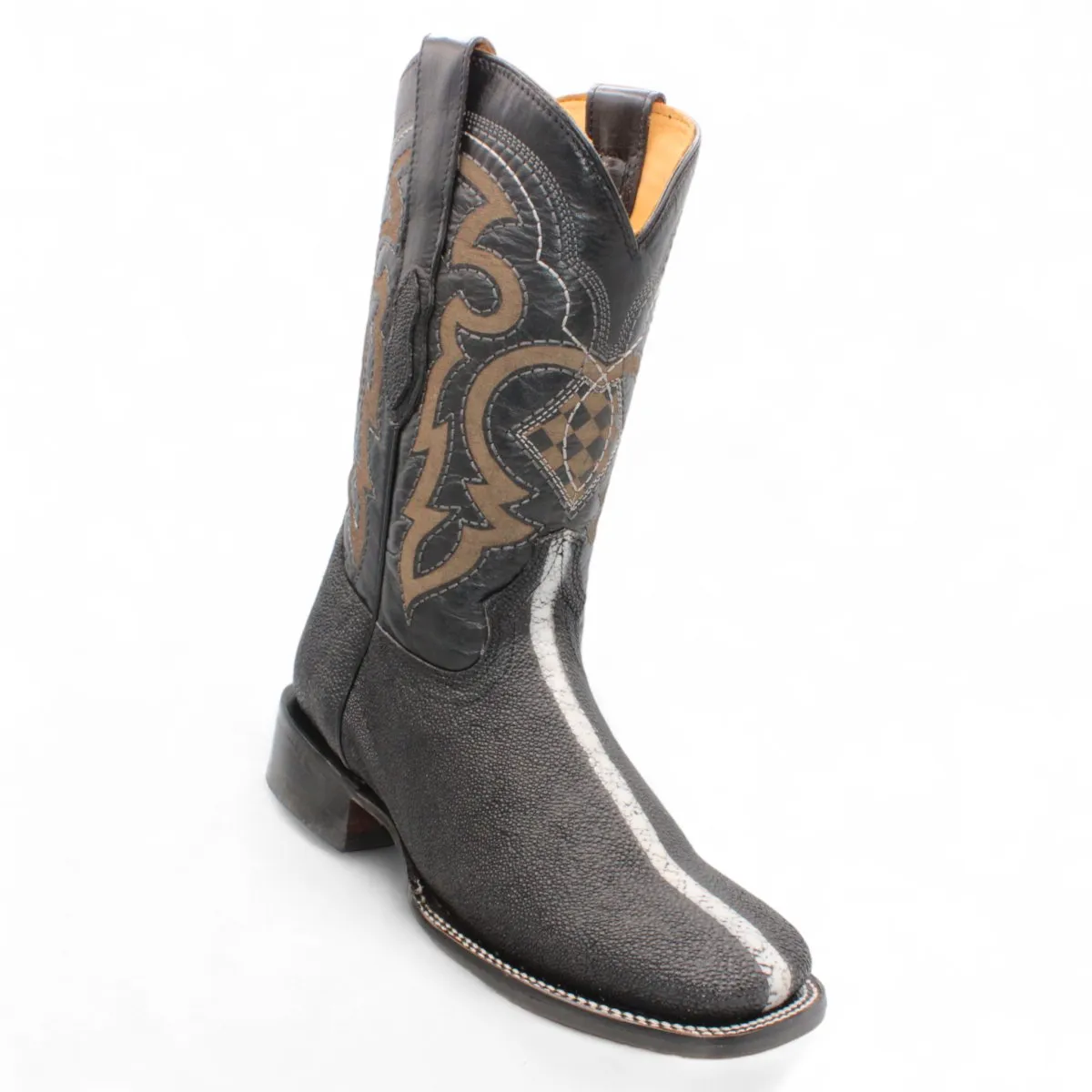 ROWSTONE STINGRAY PRINT SQUARE TOE BOOTS  BLACK