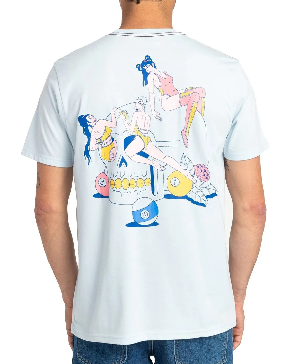 RVCA SKULL CLUB  AZUL CIELO  CAMISETA