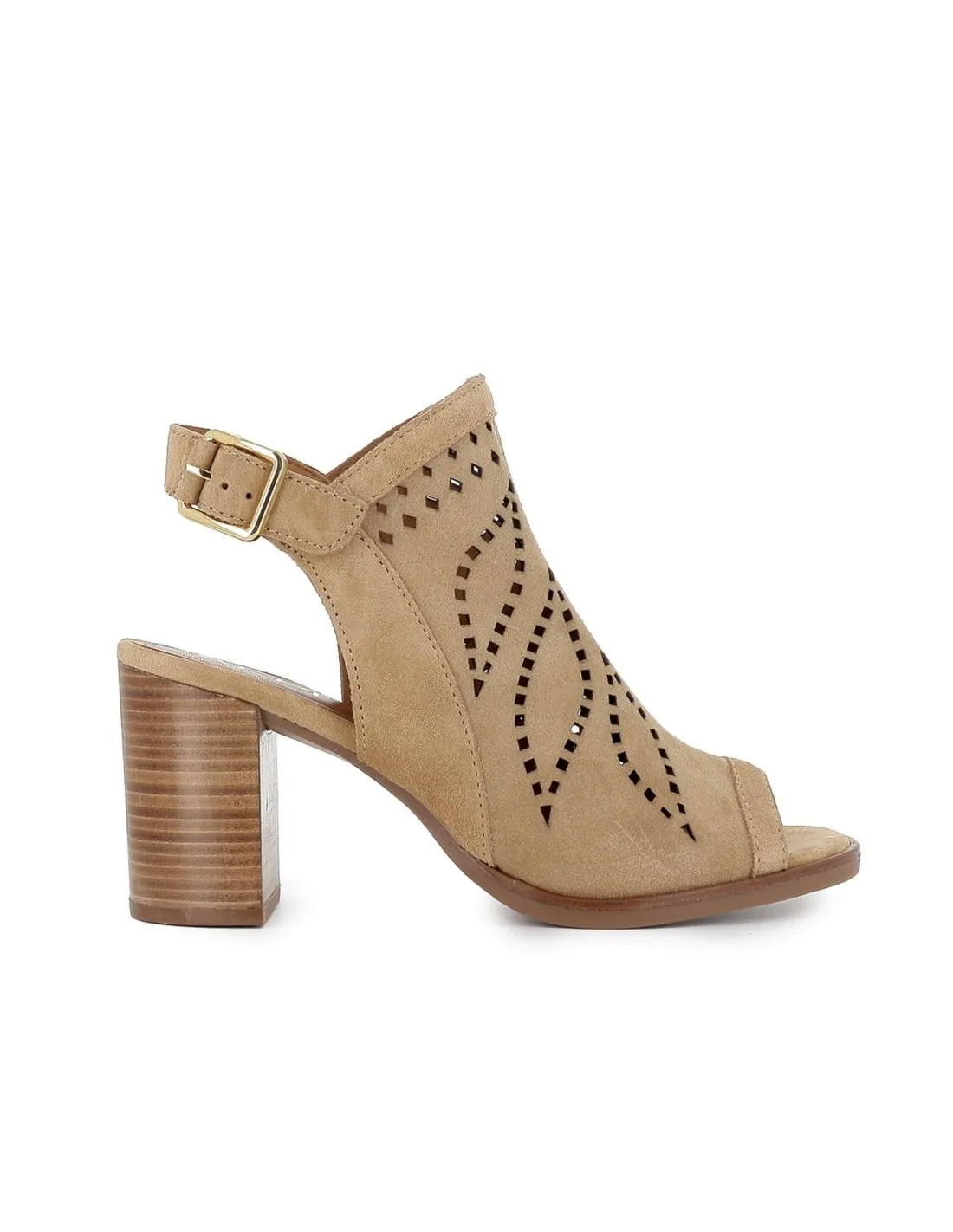 Sandalia abotinada abierta diseño calados correa mujer camel ALPE