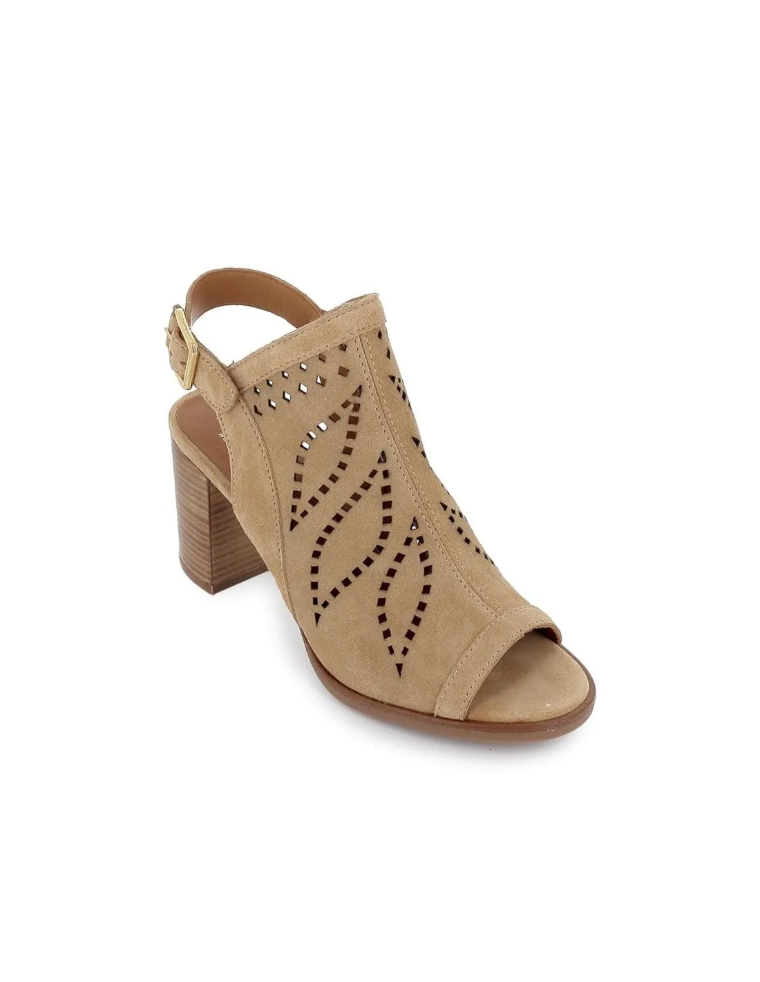 Sandalia abotinada abierta diseño calados correa mujer camel ALPE