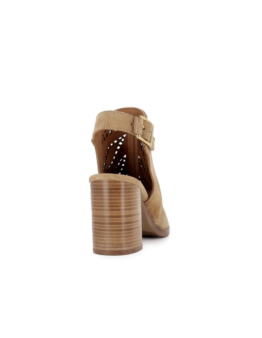 Sandalia abotinada abierta diseño calados correa mujer camel ALPE