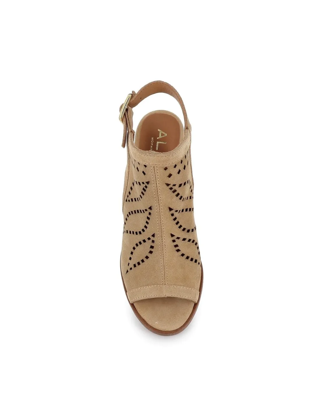 Sandalia abotinada abierta diseño calados correa mujer camel ALPE