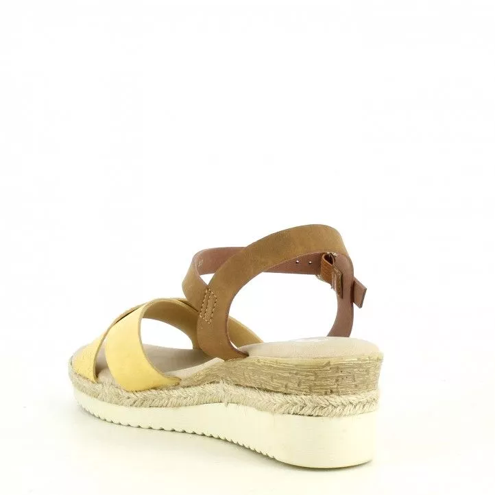 Sandalias cuña You Too amarilla y marrón con media suela de esparto tira con hebilla