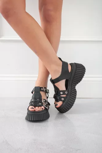 SANDALIAS DE DAMA MODA TIRA REGULABLE HEBILLA NEGRO ART820